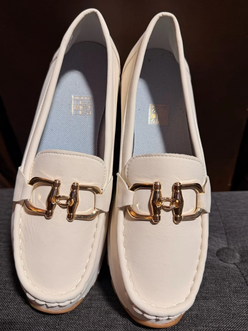 Women’s Cream Slip-On Loafer with Gold Bit Accent